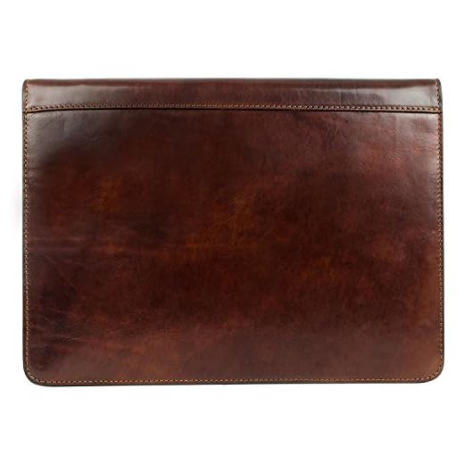 Time Resistance Portadocumentos de Piel para Mujer y Hombre - Portafolios de Cuero Aunténtico de Vachetta, Hecho a Mano - Ideal para Llevar Todo lo Que Necesitas, Color Marrón Oscuro