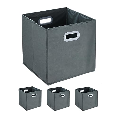 Relaxdays Aufbewahrungsbox, 4er Set, Faltbare Regalboxen, Grifflöcher, HxBxT: 32 x 33 x 33 cm, Faltboxen, Vlies, grau