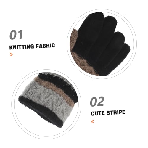 1Pair Winter Gloves for Warm Knitted Mittens for Boys and Comfortable Fingered Design Cute Stripe Pattern for Cold Weather and Outdoor Activities3