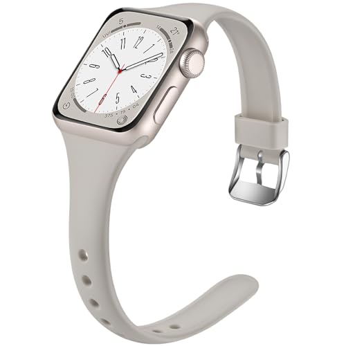 Laffav Slim Band Compatible with Apple Watch 40mm 38mm for Women Men, Soft Silicone Narrow Thin Sport Replacement Strap for iWatch Series 5 4 3 2 1 (Pebble Gray, 38mm/40mm S/M)