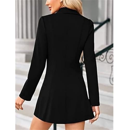 Women Long Sleeve Dresses Elegant V Neck Casual Work Office Double Breasted Blazer Dresses Navy4