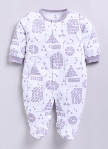 Image of BABY GO Baby Sleepsuit Pack of 3 | 100% Cotton Full Sleeve Footed Romper for Newborn Baby Boys & Girls | Front Open Snap Button Onesie Jumpsuit | Soft Breathable Nightwear