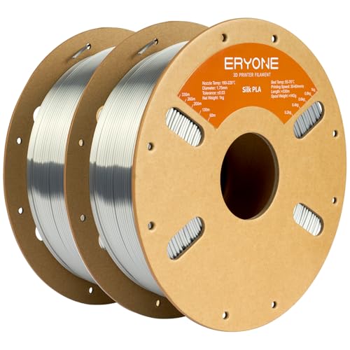 Image of ERYONE Silk PLA Filament for 3D Printer 1.75mm + /- 0.03mm, 2KG Cardboard Spool, Silk Silver