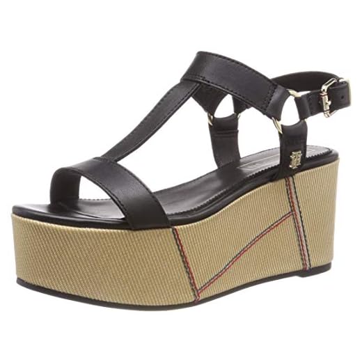 Tommy Hilfiger Elevated Leather Flatform Sandal, Sandalias con Plataforma para Mujer, Negro (Black 990), 38 EU