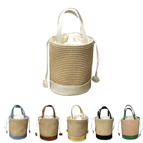 Rattan Bucket Wicker Bag Basket Handbag Cane Purse For Women，Straw Bucket Bags For Women，Basket Handbag