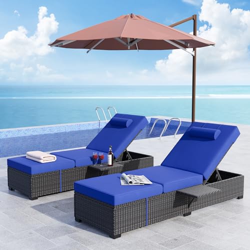 Garvee Outdoor Chaise Lounge Set of 2, 5-Position Adjustable Reclining PE Wicker Chairs with Cushions, All Weather Patio Furniture for Poolside Garden Backyard, Blue by Garvee - Image 2