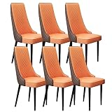 Juego de 6 sillas de comedor de cocina de cuero de microfibra para sala de estar, sillas de mostrador de acero al carbono resistentes patas de metal (color: naranja y marrón, tamaño: pies negros)