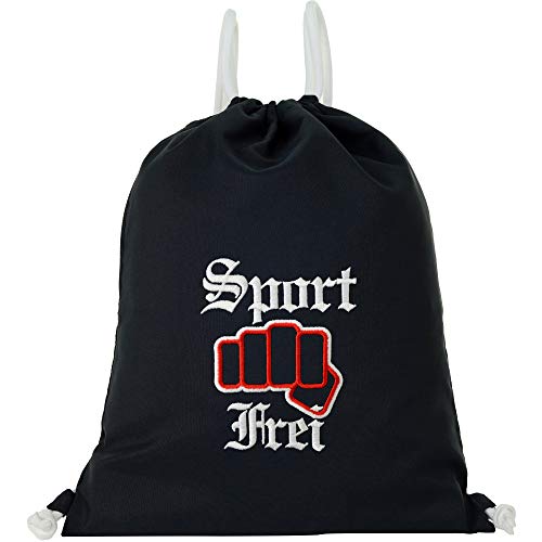 Turnbeutel wasserdicht SCHWARZ mit Ossi Spruch Sport frei Gymsack Herren Gym Bag Hipster Beutel robust men/women Beuteltasche Rucksack Damen Sportbeutel Mädchen Teenager Sportfan DDR Sportlergruß
