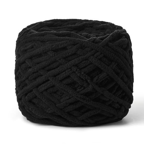 Image of Fluffy Chenille Chunky Yarn for Crocheting 100g(65.6yd) - Soft Baby Yarn for Crochet Blanket & Amigurumi - Velvet Black