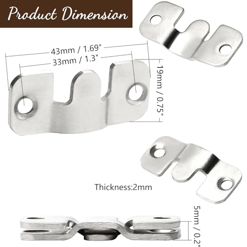 Image of Nails for Hanging Pictures,Picture Hooks 20PCS Flush Mount Bracket 1.69 inch x 0.75 inch Interlocking Photo Frame Hook Stainless Steel Wall Mount Clip Hook for Picture Display Art Gallery Wall Mount Hardware