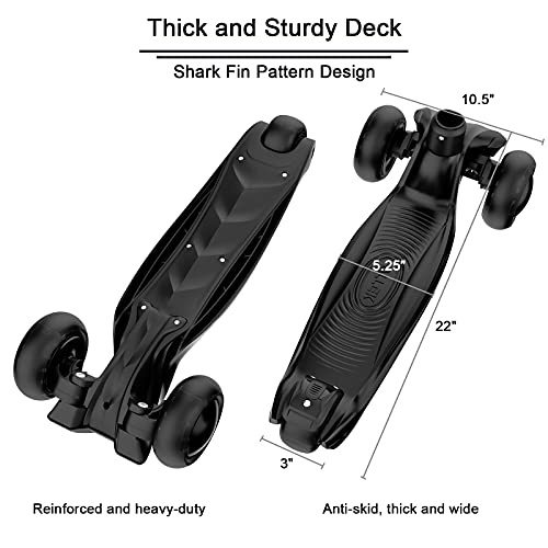 Image of Allek Kick Scooter B03, Lean 'N Glide 3-Wheeled Push Scooter with Extra Wide PU Light-Up Wheels, Any Height Adjustable Handlebar and Strong Thick Deck for Children from 3-12yrs (Black)