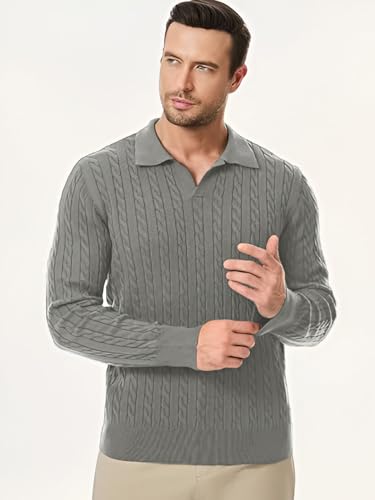 Image of TYSORT Men's Cotton Full Sleeve Collar Polo Sweater for Men, Cable Knitted Sweaters for Men