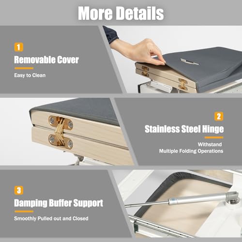 Mudshape Ironing Board Wall Mounted Ironing Board 180° Rotation Extendable in Cabinet Storage Foldable for Home Wardrobe and Laundry Room Approx. 81 x 31 x 15 cm Grey - Image 7