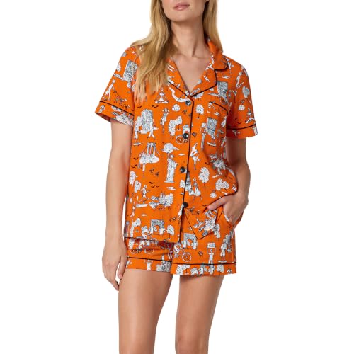 Image of Bed Head PJs Organic Cotton Short Sleeve Button Down Pajamas for Women Set | Womens Pajama Sets Matching 2 Piece PJ Shirt & Shorts with Pockets - Soft Cozy Jersey Sleepwear & Loungewear