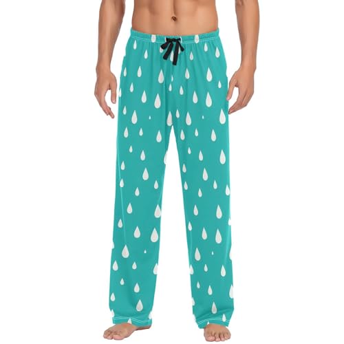 Men’s Raindrops Pattern Pajama Pants with Pockets, Comfortable Lounge Sleep Bottoms#265