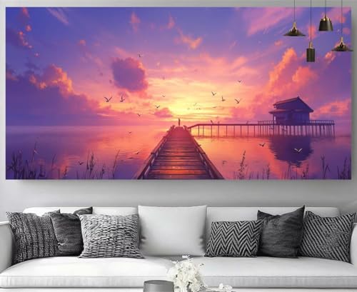 Diamond painting paysage pour décorer le salon avec un grand tableau strass