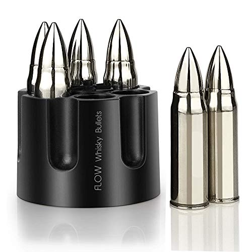 FLOW Barware Pierres à whisky XL | 6 glaçons uniques en métal | Acier inoxydable argenté réutilisables pour whisky, scotch, rhum, gin | Pierres à whisky cool cadeaux pour homme