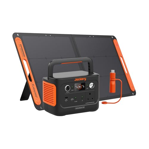 Jackery Solar Generator 240V2 with 100W Solar Panel & DC8020 to USB-C Adapter, 2024 Upgrade, 256Wh LiFePO4 Battery, 300W Output, Portable Power for Camping, Fishing, Outdoor Backup E240V2 +