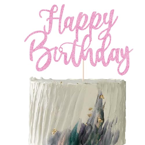 YUINYO Handmade Glitter happy birthday Cake Topper, Happy Birthday Cake Bunting Decor,Birthday Party Decoration Supplies (pink)