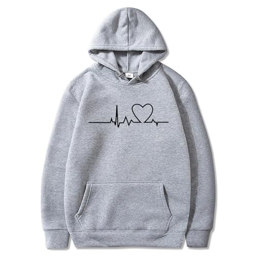 Sudadera con capucha, sudadera súper grande para hombre, sudadera estampada en electrocardiograma, sudadera con capucha, E-767 Gris, XL