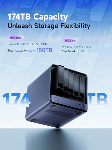 Image of MINISFORUM N5 Air 5-Bay Desktop NAS with up to 174 GB Storage, AMD Ryzen 7 255 (8C /16T) CPU, Dual DDR5 RAM Slots (up to 96 GB), 1x 10GbE, 1x 5GbE, 2X USB4 (8K), HDMI 8K, OCuLink, 3X M.2 Slots
