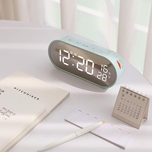 Mooas Rolling Pop Mirror Clock, Digital Clock With Usb Charging Port, Clear Led Display, Brightness Adjustment, 12/24H Mode, Dual Alarm & Snooze, Temperature & Humidity Display (Mint) #TOP2