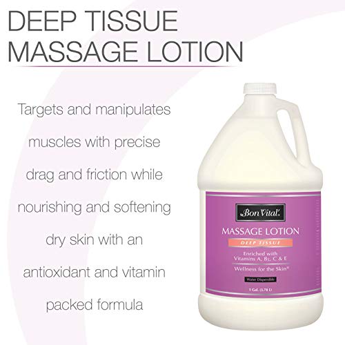 Bon Vital' Deep Tissue Massage Lotion For Deep Tissue Massages And Muscle Relaxation, Moisturizer Leaves No Greasy Feeling, Penetrates Deeply To Repair And Soften Skin, 1 Gal, Label May Vary #TOP1