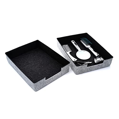 Welaxy 2-Piece Stackable Desk Drawer Organizer Trays Felt Storage Bins Document File Papers Magazines Laptop Organizing Box Home Office Supplies (Charcoal ) #TOP5