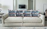 BXFAHZJ Lake Rules Welcome to Our Lake House Throw Pillow Cover Pillowcase 18x18 Inch Set of 4 Lake Cabin Decor for Lake Paddle Lake Porch Bench Lake House Room Bed Sofa, Lake Theme Room Decor