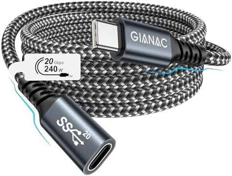 240W USB C Verlängerung 2M,Type C 3.2 Verlängerungskabel Stecker auf Buchse | Unterstützt 20Gpbs/240W und 5K@60Hz mit iPhone 16,15 Pro Max, MacBook Pro/Air XPS 15 Galaxy S24 S23 S2