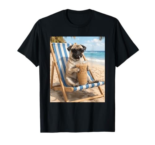 Pug Dog Sunglasses Drinking Iced Coffee Dog Meme T-Shirt