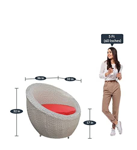 Image of Artic Fashion Apple Chairs Table Set 4+1 Wicker Patio Furniture Sets 4 Chair and 1 Table with Cushions for Garden Balcony Bedroom Powder Coated Frame Uv Protected Wicker (Off White+Red)