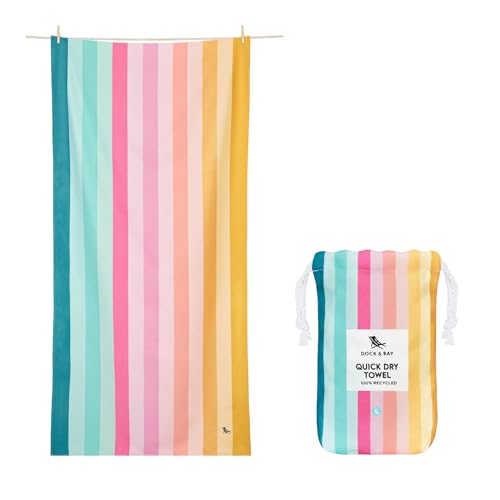 Dock & Bay Beach Towel - Quick Dry Sand Free - Compact Lightweight - 100% Recycled - Includes Bag - Summer - Coastal Candy Large (160x90cm 63x35)