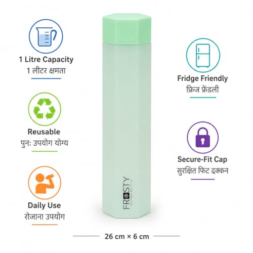 Image of Frosty Octagon Fridge Bottle Set of 6, 1 Litre Plastic Water Bottle Set for Fridge, Reusable Fridge Water Bottle Set for Home & Kitchen