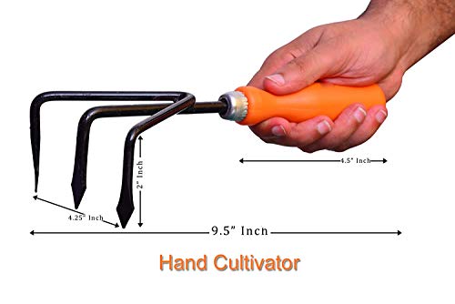Image of Go Hooked Metal Garden Cultivator Tool, 5x24.13x10.7 CM - Durable Hand Tiller for Soil Aeration, Weeding, and Planting - Ergonomic Handle, Rust-Resistant - Ideal for Home Gardening, Lawn Care.