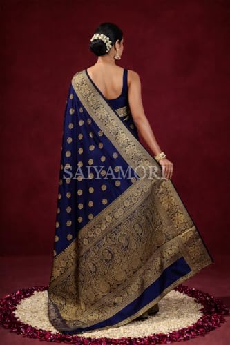 Image of Women's Soft Silk Style Jacquard Saree with Rich Zari Woven Border & Pallu | 5.6 Mtr Saree with 0.8 Mtr Unstitched Blouse
