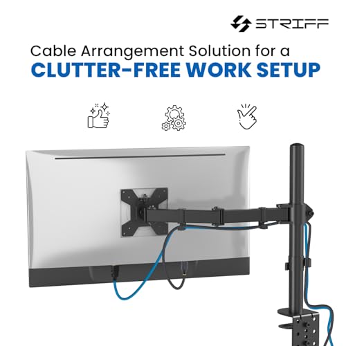 Image of STRIFF 180 Adjustable Single Monitor Stand Arm Desk Mount | Ergonomic Gas Spring VESA Bracket (75x75mm & 100x100mm) for 13 inch-32 inch Screens