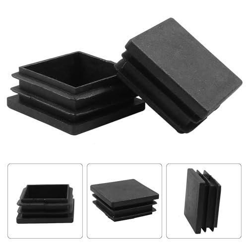 Image of Bonsicoky 1-1 /2 inch Square Plastic Plugs, Black, 8 Pack | Tubing End Caps, Insert for Square Tube, For Furniture Legs