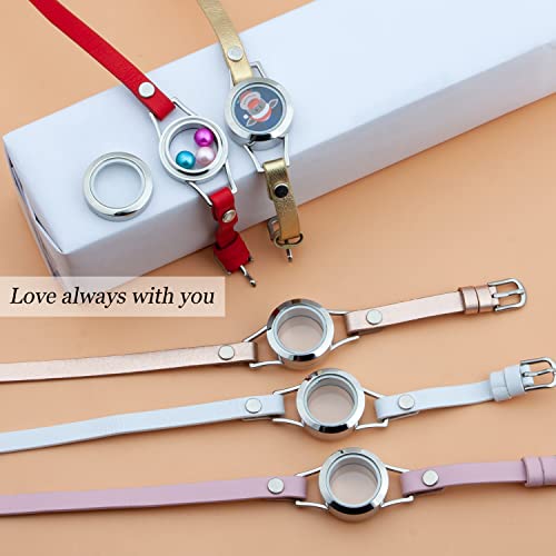 Africanbeads 316L Stainless Steel Memory Floating Locket Bracelet,Fit 6-7Mm Freshwater Pearls Or Gems,Colorful Leather Charm Bangles For Girls And Women(White) #TOP5