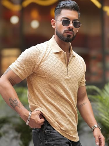 Image of Maniac || Mens || Kite || Textured || Polo Neck || Half Sleeve || Cotton || Slim Fit || Tshirt