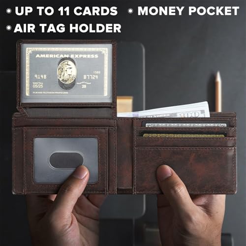furid Air Tag Wallet Men: Wallet with Airtag Holder - Wallet for Airtag Men Slim Minimalist with ID Window RFID Leather Wallet3