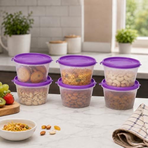 Image of Cutting EDGE Nesterware 750ml Stackable Food Container (Set of 6, Purple) | BPA-free plastic, stackable design, leak-proof, kitchen storage, pantry, fridge, meal prep, reusable, travel use
