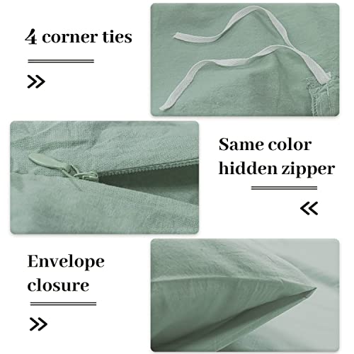 Nexhome Pro Duvet Cover Set Kids Twin Size Linen Look Textured Organic Natural 100% Washed Cotton Duvet Cover Teal 2 Pieces Bedding Set With Zipper Closure, Breathable (Aqua Green, No Comforter) #TOP3