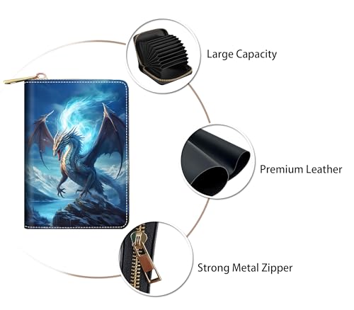 Credit Card Holder Wallets for Women, RFID Blocking Small Leather Card Case Wallet with Zipper Accordion Wallets - Dragon3