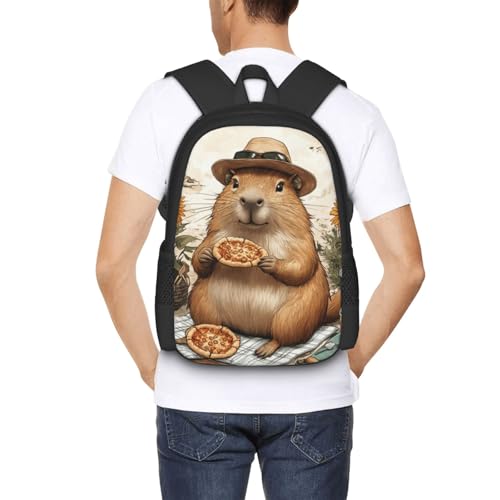 Image of Cute Capybara Print Backpack For Men Women Lightweight Daypack For Daily Commutes Business Travel Hiking