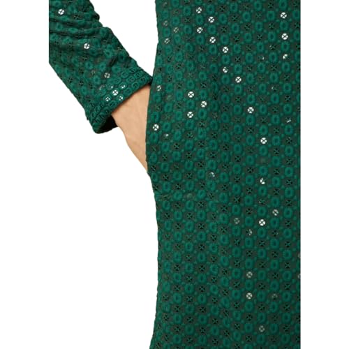 Mens Kurta Embroidered cotton Kurta Pajama Set, Large, Indian Style3