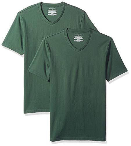 Amazon Essentials – Camiseta con cuello en V para hombre (2 unidades), Verde (Dark Green Dar), US XS (EU XS)