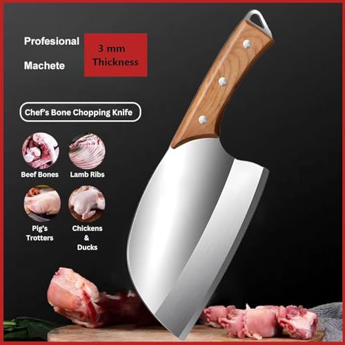 Image of Hand-Forged Carbon Steel 6‑Inch Meat Cleaver Knife - Heavy-Duty Japanese Butcher, Bone Cutter for Mutton, Vegetable, Fruit & Fish
