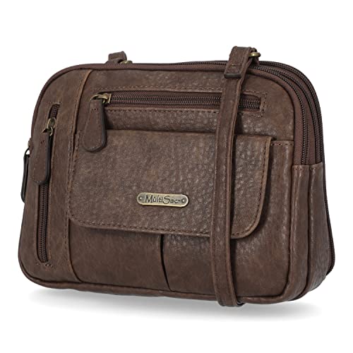 Image of MultiSac Women's Zippy Triple Compartment Crossbody Bag, Chocolate (Austin), One Size