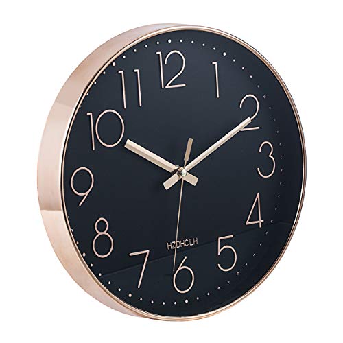Image of HZDHCLH 12 inch Black Wall Clocks Battery Operated, Small Silent Non Ticking Wall Clock for Living Room Bedroom Kitchen Office Classroom Decor(Black Rose Gold)